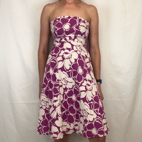 J. Crew Factory Women Strapless Tube Top Floral A Line Summer Dress 2 Pink White - Picture 1 of 15